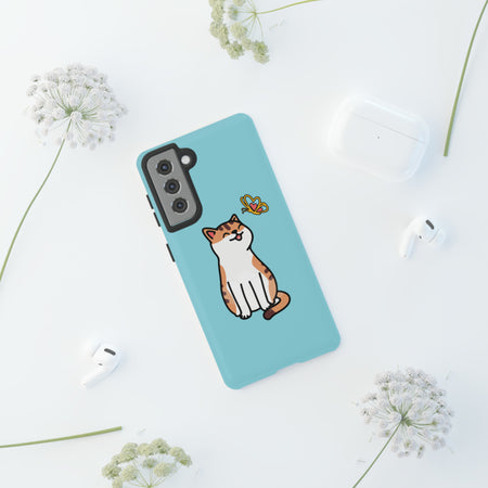 Happy Butterfly Cat iPhone 15/14/13/12/11/10 X/8, Samsung Galaxy S10/S20/S21/S22, Samsung S20 FE/S21 FE, Google Pixel 5/6 Tough Phone Cases
