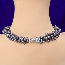 Load image into Gallery viewer, 3-Strand Twisted Tahitian Black Pearl Necklace, 19"