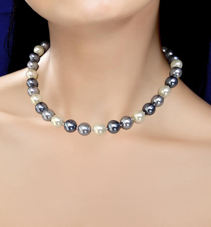 Akoya Ivory Grey Blue 12mm Pearl Statement Necklace, 18 inches
