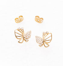 Load image into Gallery viewer, Gold & Cubic Zirconia Butterfly Earrings: Symbols of Hope & Transformation