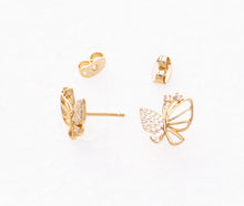 Load image into Gallery viewer, Gold & Cubic Zirconia Butterfly Earrings: Symbols of Hope & Transformation
