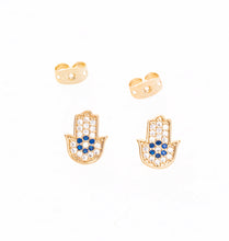 Load image into Gallery viewer, Hamsa Hand Stud Earrings: Symbolic Luck and Protection from Evil Eyes