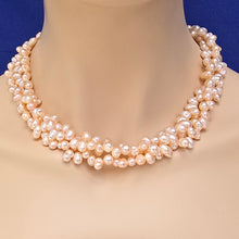 Load image into Gallery viewer, Freshwater Pearl Statement Necklace - Light Peach Color, 3 Strands, 18 inches