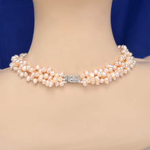 Load image into Gallery viewer, Freshwater Pearl Statement Necklace - Light Peach Color, 3 Strands, 18 inches