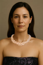 Load image into Gallery viewer, Freshwater Pearl Statement Necklace - Light Peach Color, 3 Strands, 18 inches
