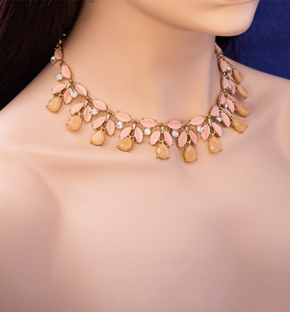 Pink and Yellow Necklace, 16 inches Bib-Style Statement Necklace