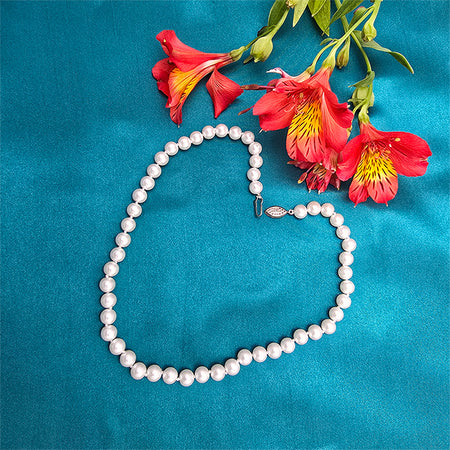 High Quality Pearl Necklace – 8mm, 18 inches Hand-Knotted with Stainless Steel Fish Hook Clasp
