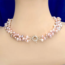 Load image into Gallery viewer, Purple Freshwater Pearl Necklace – 2-Strand Handmade Statement, 20" Elegant Twist or Layer