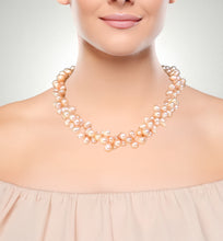 Load image into Gallery viewer, Freshwater Pearl Necklace Statement – 2 Strands, Peach Color, 20 inches for All Skin Tones