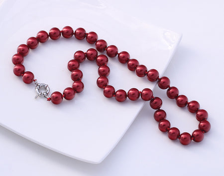 Dark Red Pearl Statement Necklace, 18 inches