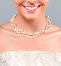 Load image into Gallery viewer, Freshwater Pearl Statement Necklace - Light Peach Color, 3 Strands, 18 inches