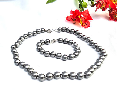 Tahitian Silver Pearl Necklace & Bracelet Set – 10mm, 18"+8"