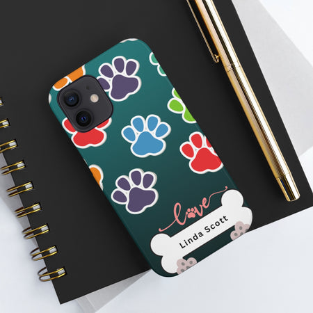 Dog Love Paws Personalized Tough Cover for iPhone 14/13/12/11/10 X/8/7 and iPhone SE Phone Cases