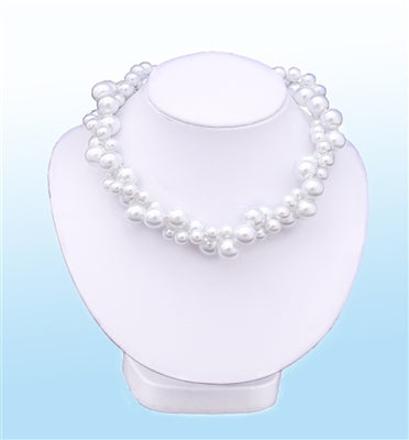 Double Strands White Round Pearl Statement Necklace, 18 inches