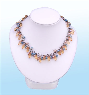 Marquise Citrine Glass Pearl Statement Necklace, 18 inches