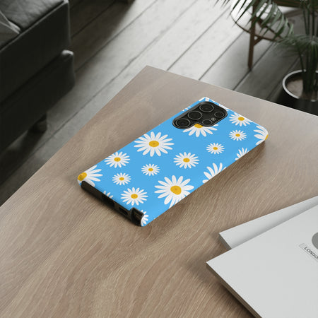 Daisy Bright Sky Blue iPhone 15/14/13/12/11/10 X/8, Samsung Galaxy S10/S20/S21/S22, Samsung S20 FE/S21 FE, Google Pixel 5/6 Tough Phone Cases