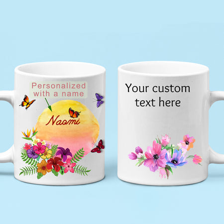 Personalized Flower Butterfly Mug, 2 Sided Custom 11oz Mug