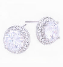 Load image into Gallery viewer, Men's Women's Vibrant Garnet Red Cubic Zirconia Halo Stud Earrings, 11mm