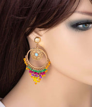 Load image into Gallery viewer, Colorful Seed Beads Gold Hoop Drop Earrings, 2.4 inches