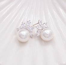 Load image into Gallery viewer, Radiant Crown Pearl Earrings, 12mm Pearl Stud Wedding Earrings