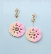 Load image into Gallery viewer, Pastel Pink Tassel Pinwheel Flower Dangle Earrings, 3.75 inches