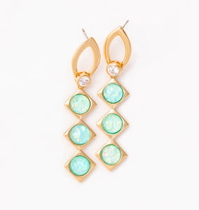 Pastel Green Opal Gold Drop Earrings