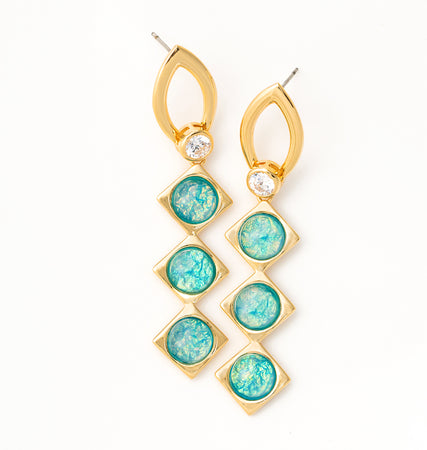 Pastel Green Opal Gold Drop Earrings