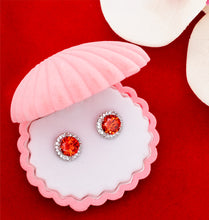 Load image into Gallery viewer, Men's Women's Vibrant Garnet Red Cubic Zirconia Halo Stud Earrings, 11mm