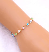 Load image into Gallery viewer, Beaded Colorful Stones Gold Chain Bracelet, Rosary Fashion Chain, 8 inches