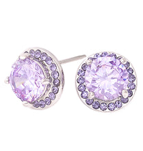 Load image into Gallery viewer, Modern Tanzanite Blue Halo Stud Earrings - 11mm - Unique Offset Design