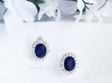 Load image into Gallery viewer, Men's Women's Oval Shaped Sapphire Blue Halo Stud Earrings, 10x12mm