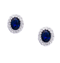 Load image into Gallery viewer, Men's Women's Oval Shaped Sapphire Blue Halo Stud Earrings, 10x12mm