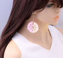 Load image into Gallery viewer, Pastel Pink Tassel Pinwheel Flower Dangle Earrings, 3.75 inches
