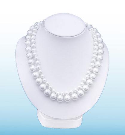 Double Strands White Round Pearl Statement Necklace, 18 inches