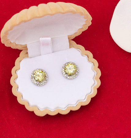 Men's Women's Peridot Green Cubic Zirconia Halo Stud Earrings, 11mm