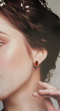 Load image into Gallery viewer, Garnet Red Stud Earrings Gold