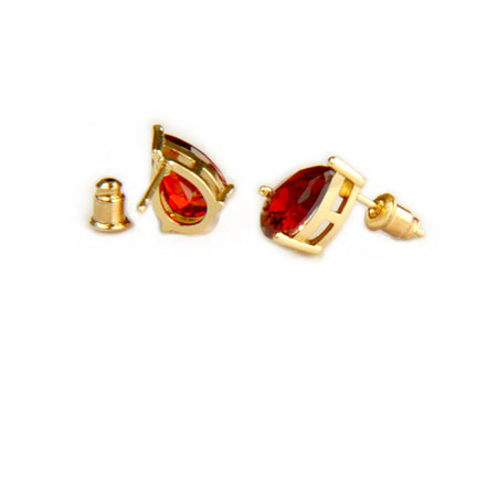 Garnet Red Stud Earrings Gold