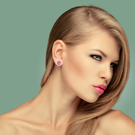 Pink Rose Halo Cubic Zirconia Clip On Earrings, 12 mm