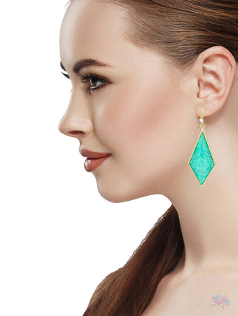 Chrysopase Green Resin Gold Plated Dangle Hook Earrings For Women