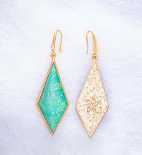 Load image into Gallery viewer, Chrysopase Green Resin Gold Plated Dangle Hook Earrings For Women
