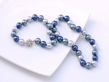 Load image into Gallery viewer, Akoya Grey Blue Pearl Statement Necklace, 18 inches
