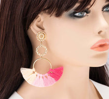 Load image into Gallery viewer, Gradient Grace Pink Tassel Gold Dangle Earrings, 3.90 inches