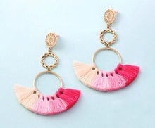 Load image into Gallery viewer, Gradient Grace Pink Tassel Gold Dangle Earrings, 3.90 inches