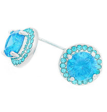 Load image into Gallery viewer, Modern Tanzanite Blue Halo Stud Earrings - 11mm - Unique Offset Design