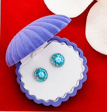 Load image into Gallery viewer, Men's Women's Turquoise Cubic Zirconia Halo Stud Earrings, 11mm