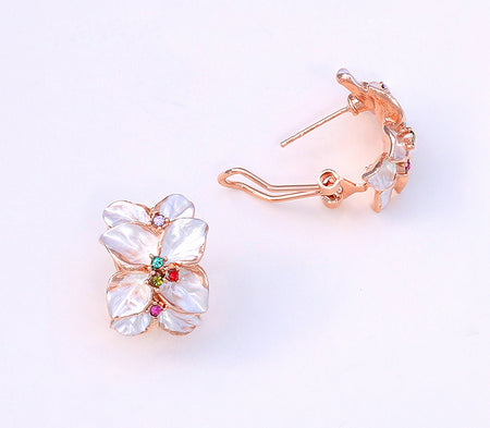 White Flower Rainbow Stud Earrings