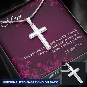 Personalized Cross Pendant Stainless Steel Necklace Present for Him or Her in Gift Message Box