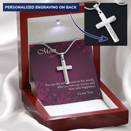 Personalized Cross Pendant Stainless Steel Necklace Present for Him or Her - Custom Message Card