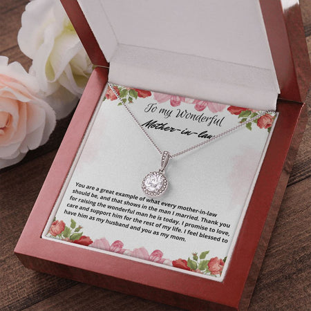 Mother-in-Law Pendant Necklace for Birthday, Hypoallergenic Stainless Steel Box Chain Necklace for Mother's Day Gift in Gift Message Box