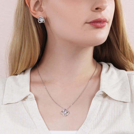 Beautiful Love knot Pendant Necklace and Earrings Set for Bonus Mom, Stainless steel jewelry set for Second Mother - Personalized Gift Message Card